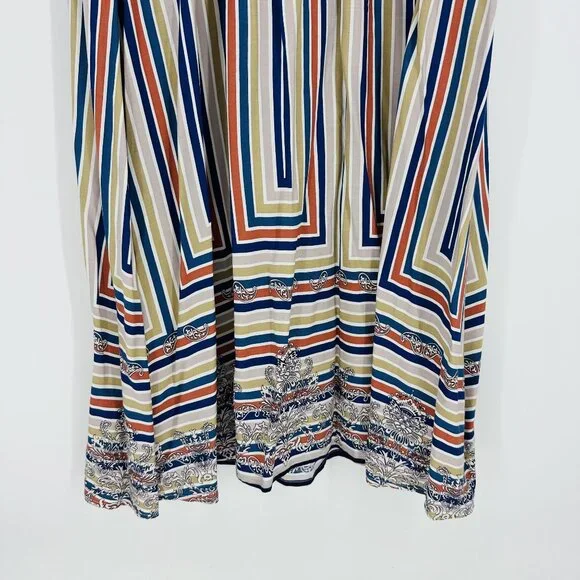 Cotton Bleu Multi Flutter Sleeve Striped Scarf Print V-neck Keyhole Maxi Dress S - Picture 4 of 13